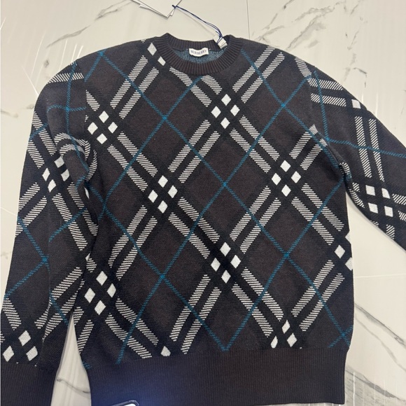Burberry Black and Blue Checkered Crewneck Sweater - Picture 1 of 5